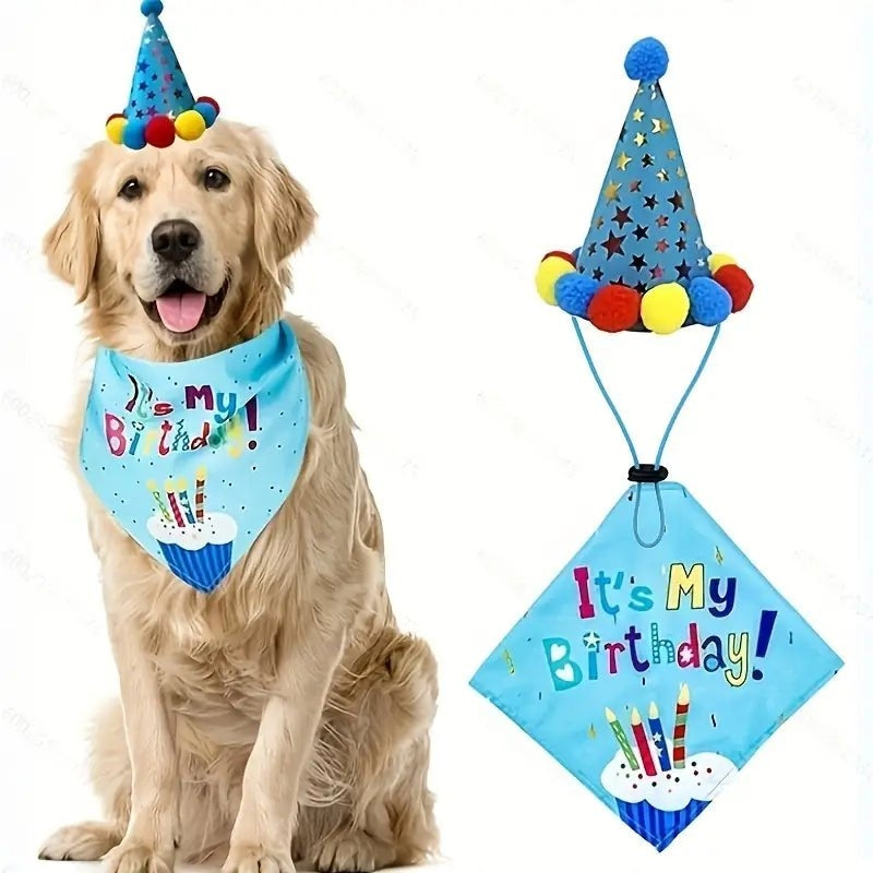 Dog Colourful Pom Pom Party Hat And Bandana Set