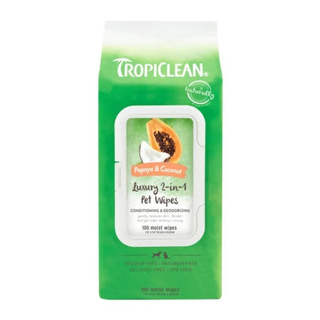 Tropiclean 2 In 1 Wipes 100pack [ARO:Papaya & Coc]