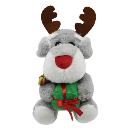 Christmas Dog With Antlers & Gift 22.5cm