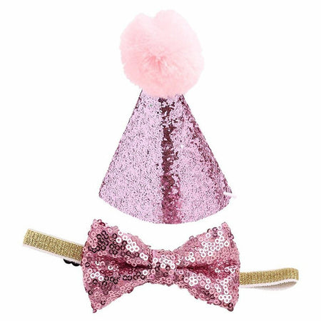 Glitter Party Hat With Bow Tie Pink