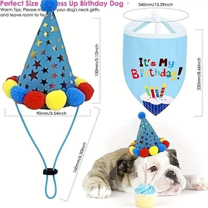 Dog Colourful Pom Pom Party Hat And Bandana Set