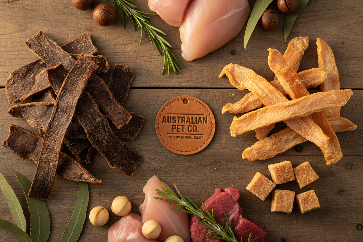 Natural dog treats flat lay