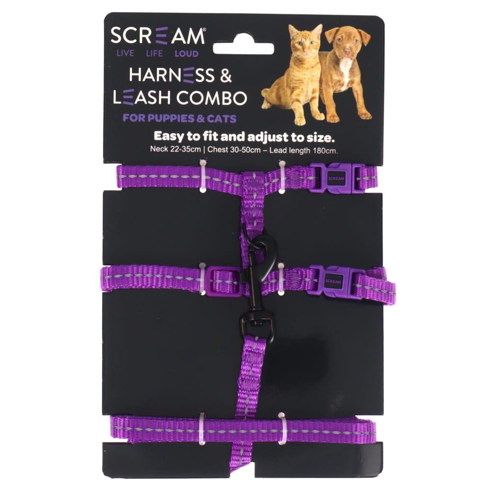 Scream Reflective Nylon Cat/Puppy Harness With Leash - The Dog Shop Warners Bay