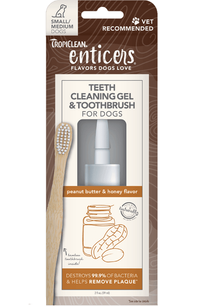 tropiclean enticers teeth cleaning kit peanut butter & honey / small