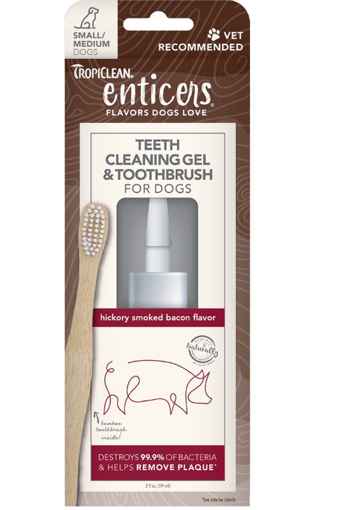 tropiclean enticers teeth cleaning kit hickory smoked bacon / small